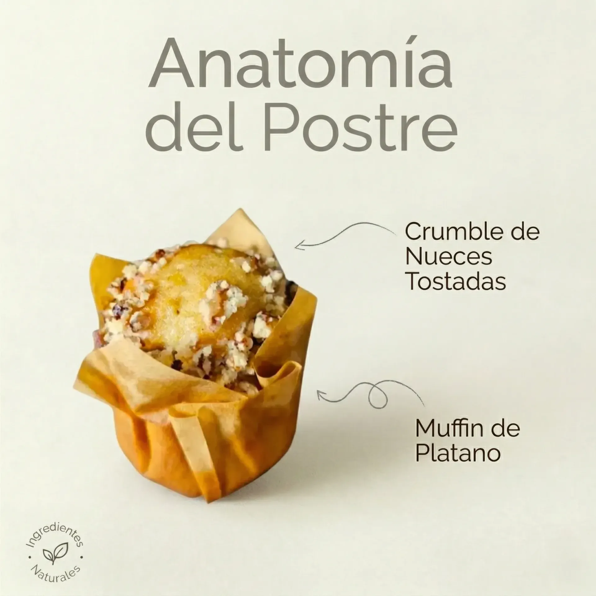 Muffin bite de platano y crumble de nuez 